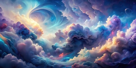 Wall Mural - celestial dreamscape an ethereal panorama of vibrant clouds, swirling nebulae, and distant starlight