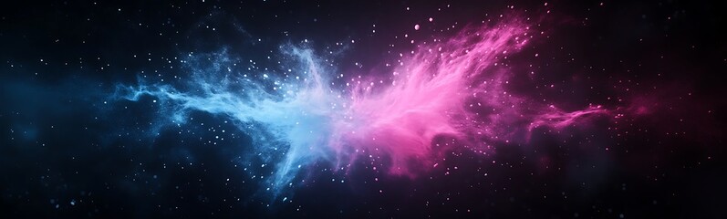 Aufkleber - Vibrant blue and pink wisps of smoke swirl against a dark background, creating a cosmic effect.