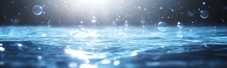 Aufkleber - Calm water surface with sparkling reflections and gentle ripples under soft light.