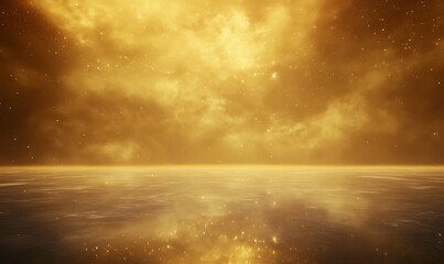 Aufkleber - Golden landscape reflecting on water beneath an illuminated sky.