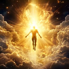 Wall Mural - a divine being ascending into the heavens, their form dissolving into pure radiant light