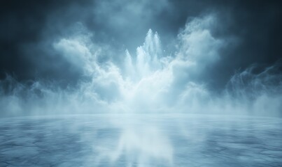 Aufkleber - Misty clouds reflecting on a calm surface under a dramatic sky.