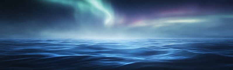 Fototapete - Majestic northern lights reflect over a serene ocean, creating a tranquil and captivating night scene.