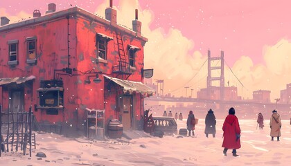 Manufacturing plant with machinery and workers.