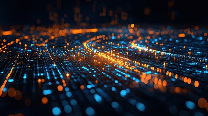 Aufkleber - Abstract digital network flow, swirling in dark space