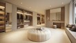 © Sampao - A luxurious dressing room with a plush ottoman, soft lighting, and a built-in vanity for a sophisticated touch.