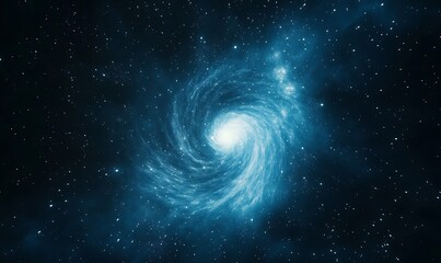 Poster - A swirling blue galaxy illuminated by stars in a dark cosmic background.