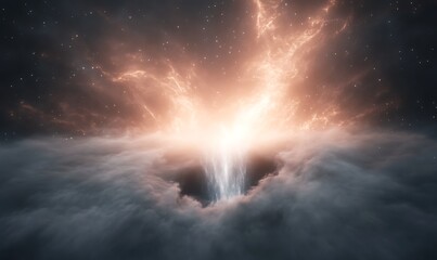 Poster - Dramatic cosmic explosion with vibrant colors emerging from a dark void in space.