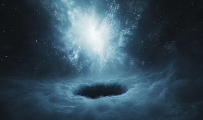 Poster - Mysterious cosmic void surrounded by bright stars and ethereal clouds in the universe.