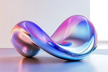 Canvas Print - Sleek 3D Iridescent Glass Waves – Futuristic Metallic Fluid Design