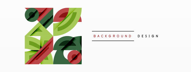 Fototapete - Abstract geometric background with shapes, featuring circular and rounded elements. Bold contrast, smooth gradients, dynamic composition, futuristic style
