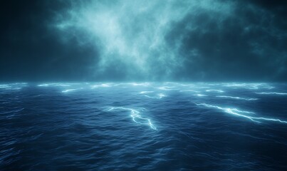 Aufkleber - Mysterious ocean under swirling clouds illuminated by soft light.