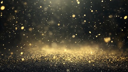 Fototapete - Golden particles shimmer in a dark background, creating a magical and atmospheric effect.
