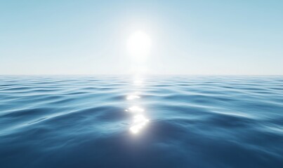 Wall Mural - vast ocean under a bright sun with calm waves reflecting light.