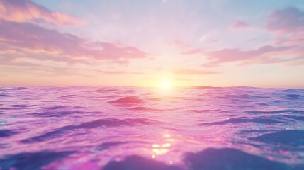 Wall Mural - serene sunset over calm ocean waters, casting vibrant colors across the sky and waves.