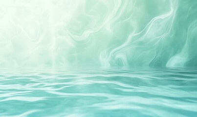 Poster - Calm turquoise water with gentle ripples and soft mist, creating a serene atmosphere.