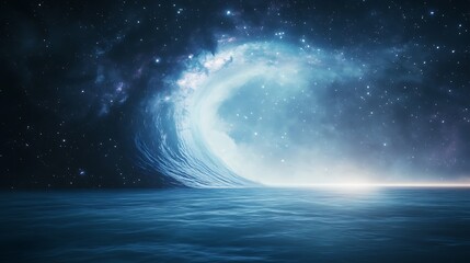 Aufkleber - Cosmic wave formation over a tranquil sea under a starry night sky.