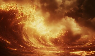 Aufkleber - Fiery ocean waves under dramatic clouds create an intense and captivating scene.