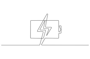 Wall Mural - continuous one line drawing of battery charging. single line drawing illustration of battery chargin