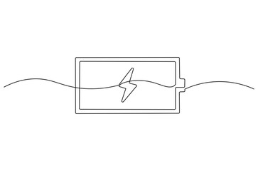 Wall Mural - continuous one line drawing of battery charging. single line drawing illustration of battery chargin