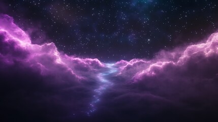 Poster - Vibrant cosmic clouds illuminated by stars in a stunning night sky.
