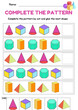 © Whimsy Studio - Math 2D and 3D Shape Pattern Sequence worksheet for Toddler, fine motor skill, what's come next, template