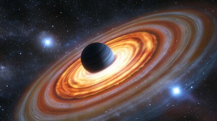 Wall Mural - Planet surrounded by fiery rings in space.