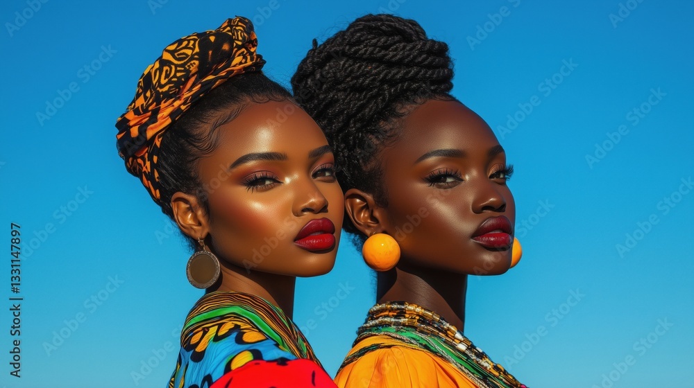 Two african women in traditional attire with colorful headwraps Stock ...