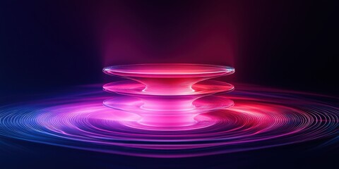 Wall Mural - a vibrant, abstract design featuring concentric circles of pink and purple light, creating a futuris