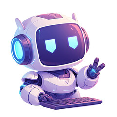 digital companion: an adorable robot is depicted in a friendly and inviting pose, with expressive il