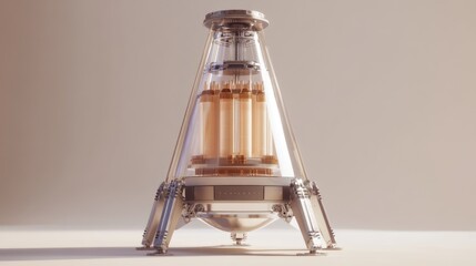 Aufkleber - Futuristic glass and metal device with internal components on legs.