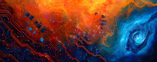 Wall Mural - Artificial Intelligence and Natural Science, Dark Blue Background.