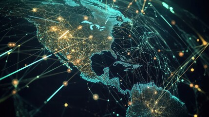Aufkleber - Global network connections visualized on a digital earth model, showcasing interconnectedness and data flow.