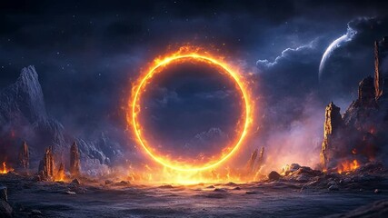 Wall Mural - fiery portal in a mystical alien landscape