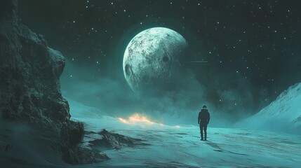 Wall Mural - a person on the moon 