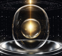 Wall Mural - close-up of an empty glass sphere with a glowing light inside, luxury cosmetic and skincare essence 