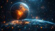 © yoga - Glowing Earth at night with city lights and stars.