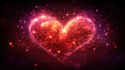 Fototapete - Glowing heart shape with musical notes.