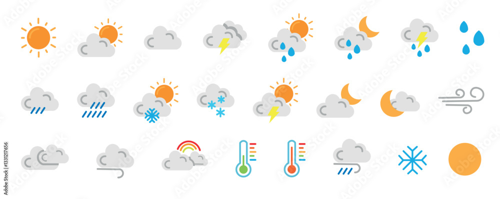 Set of weather icons. Flat style vector illustration Stock Vector ...