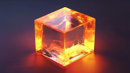 Poster - Glowing orange cube with internal landscape.