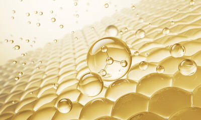 Wall Mural - cosmetic serum oil drop on skin cell, skin repair, moisturizer, collagen serum, exosome with skin ce