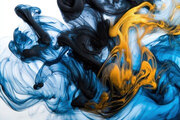Wall Mural - a dynamic composition of swirled ink in water, with vivid colors like deep blue, black, and gold ble