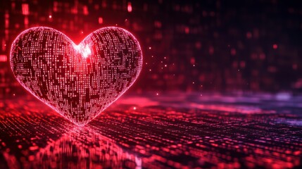 Wall Mural - digital heart: a glowing digital heart pulses with intricate code, symbolizing love and connection i