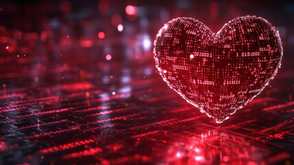 Wall Mural - digital heart: a captivating display of a heart crafted from glowing digital code and data, set agai