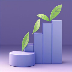 Poster - modern graph with green leaves symbolizes growth and sustainability