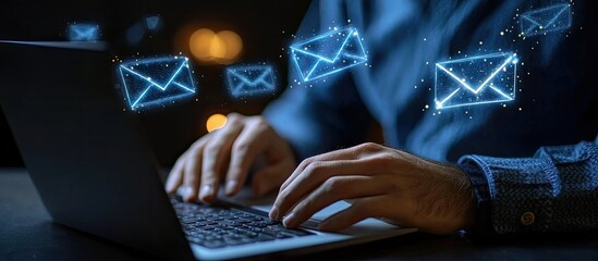 Wall Mural - digital communication: sending emails through a laptop