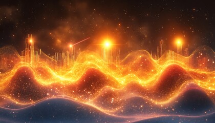 Wall Mural - an abstract cityscape skyline emerges from glowing energy waves