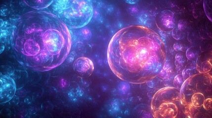 Wall Mural - abstract galaxy of luminous spheres a vibrant cosmic background with glowing orbs in shades of blue,