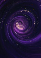 Wall Mural - Abstract Purple Galaxy Swirl with Golden Glittering Stars - Digital Art Background.