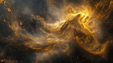Wall Mural - abstract golden nebula cloud in deep space, galaxy background.